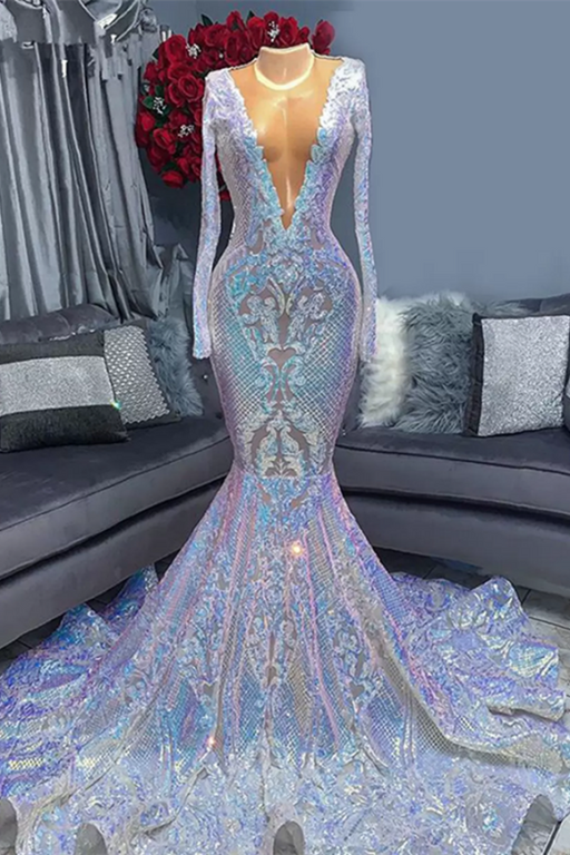 Long Sleeves Sequin Mermaid Prom Dress On Sale