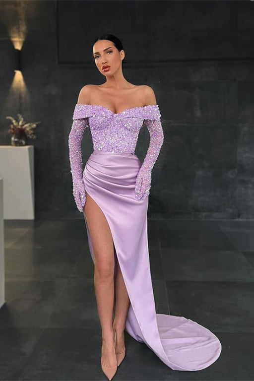 Long Sleeves Sequins Mermaid Prom Dress with Slit