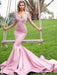 Long Sleeves V-Neck Sweep/Brush Train With Applique Satin Dresses - Prom Dresses