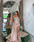 Lotus Root Pink Long Mermaid Satin Prom Dress with Trail, Beadings, Sleeveless