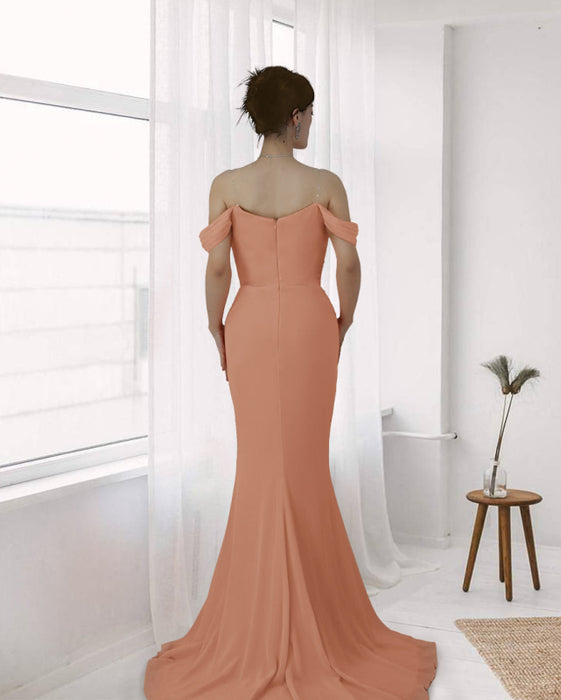 Lotus Root Pink Off-the-Shoulder Mermaid Long Prom Dress