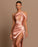 Lotus Root Pink Sleeveless Strapless Evening Dress with Elegant Pleated Slit