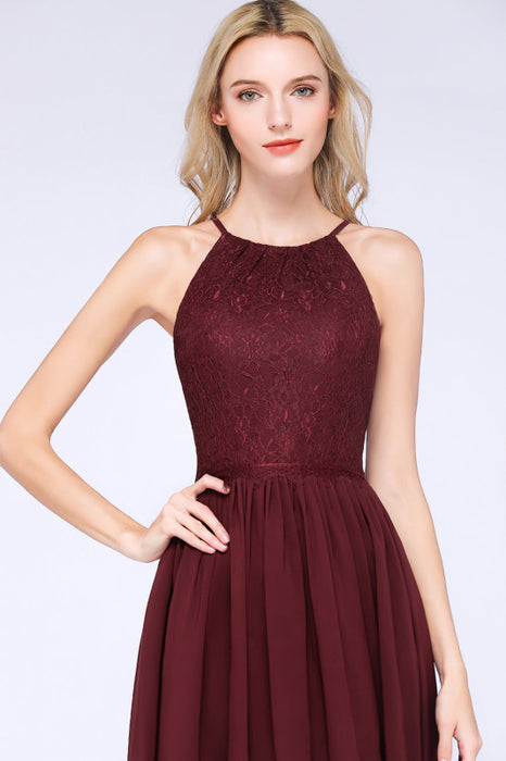 Bridelily Lovely Burgundy Lace Short Bridesmaid Dress With Spaghetti-Straps