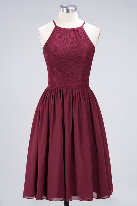 Bridelily Lovely Burgundy Lace Short Bridesmaid Dress With Spaghetti-Straps