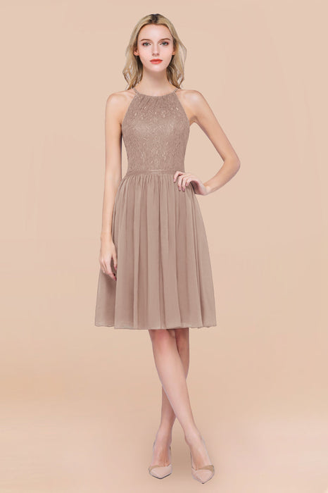 Bridelily Lovely Burgundy Lace Short Bridesmaid Dress With Spaghetti-Straps