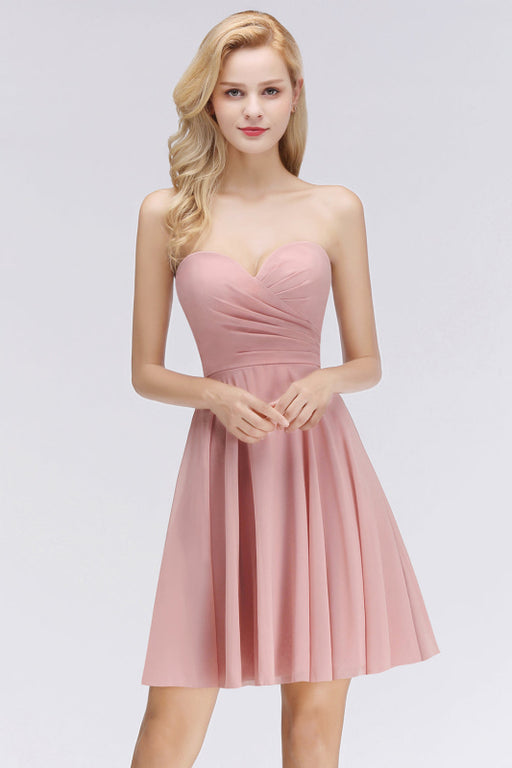 Bridelily Lovely Sweetheart ruffle Pink Chiffon Short Bridesmaid Dresses Affordable