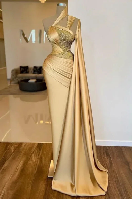 Luxurious Gold Asymmetric Mermaid Sheath Prom Dress