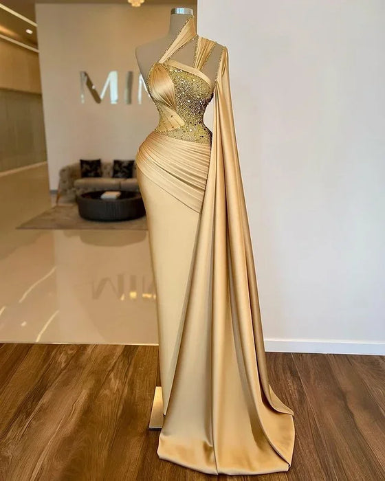 Luxurious Gold Asymmetric Mermaid Sheath Prom Dress