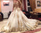 Luxurious Gold Lace Appliques 3/4 Sleeves V Neck Ball Gown Tulle Wedding Dress - Wedding Dresses