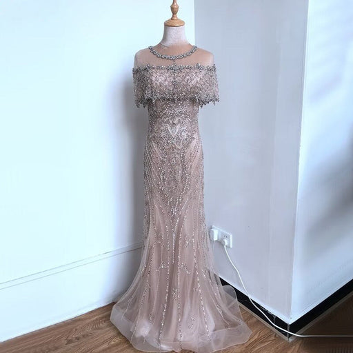 Luxurious Sequin Beaded Strapless Evening Gown, Long Mermaid Sleeveless