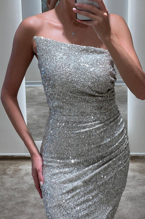 Luxurious Silver Strapless Prom Dress, Slimming Sweep Mermaid