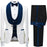 Morton Fancy Navy Blue Shawl Lapel Three Pieces Jacquard Wedding Suits