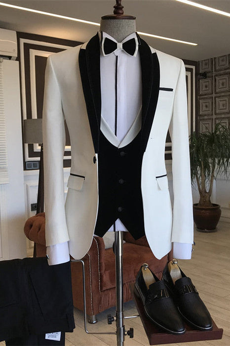 Clement White Shawl Lapel Three Pieces Bespoke Wedding Suits