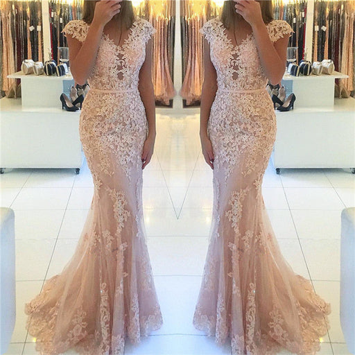 Mermaid Cap Sleeve Prom Dress with Appliques