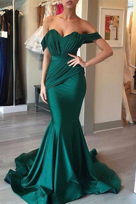 Mermaid Evening Dress: Dark Green Off-the-Shoulder