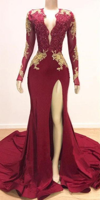 Mermaid Evening Dress with Lace Appliques Long Sleeves