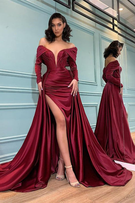 Mermaid Evening Dress with Long Sleeves in Burgundy