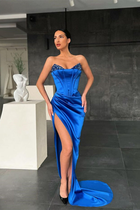 Mermaid Prom Dress in Royal Blue with Sequin Split