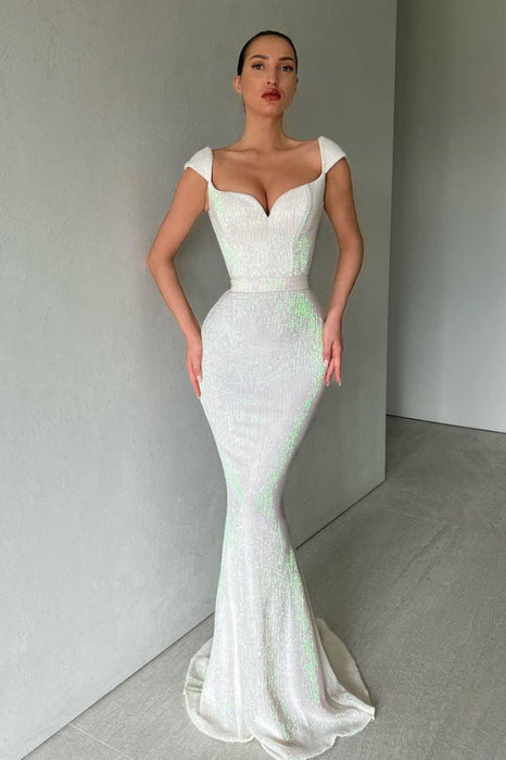 Mermaid Prom Dress with Long Sequins and Cap Sleeves