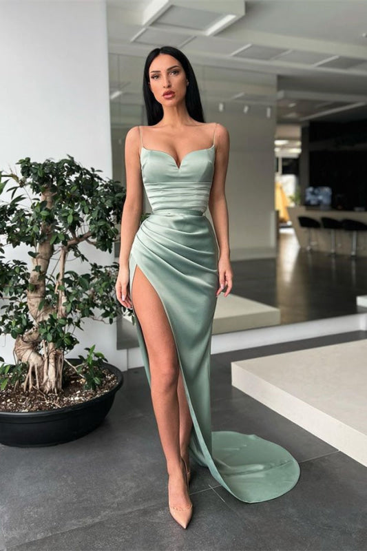 Mermaid Prom Dress With Slit Featuring Spaghetti Straps