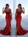 Mermaid Sleeveless Halter Sweep/Brush Train With Ruffles Satin Dresses - Prom Dresses
