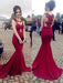 Mermaid Sleeveless Scoop Sweep/Brush Train With Applique Satin Dresses - Prom Dresses