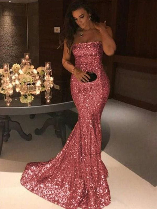 Mermaid Sleeveless Strapless Sweep/Brush Train Sequins Dresses - Prom Dresses