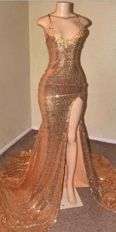 Mermaid V-Neck Prom Dress with Sequins