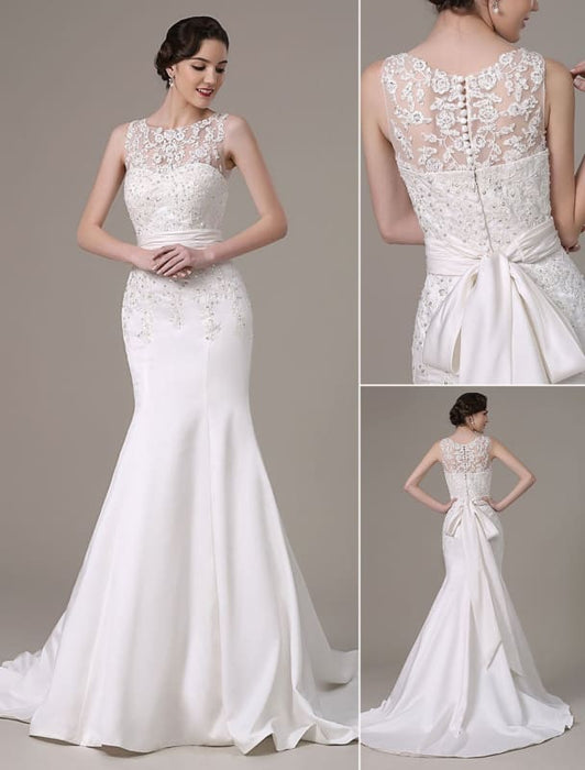 Mermaid Wedding Dresses With Elegant Detachable Lace Jacket Sweep Train(Veil not included) misshow