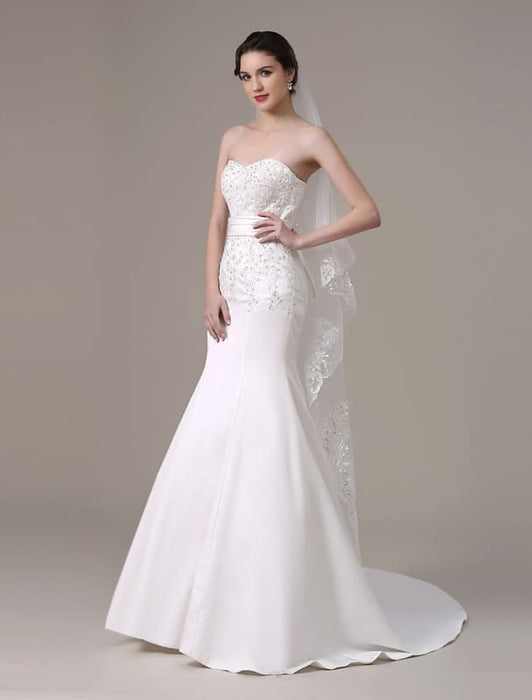 Mermaid Wedding Dresses With Elegant Detachable Lace Jacket Sweep Train(Veil not included) misshow