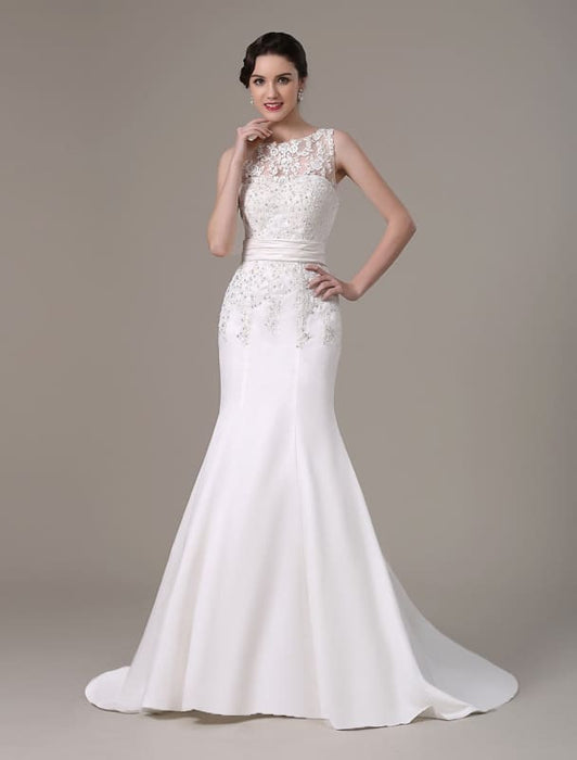 Mermaid Wedding Dresses With Elegant Detachable Lace Jacket Sweep Train(Veil not included) misshow