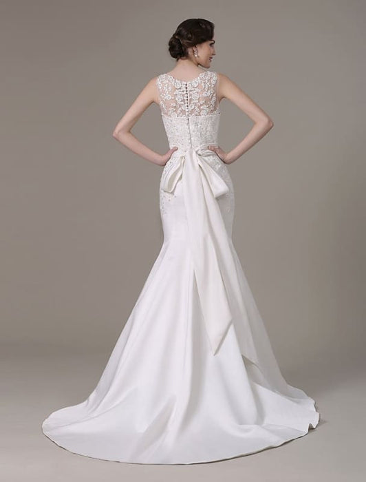 Mermaid Wedding Dresses With Elegant Detachable Lace Jacket Sweep Train(Veil not included) misshow