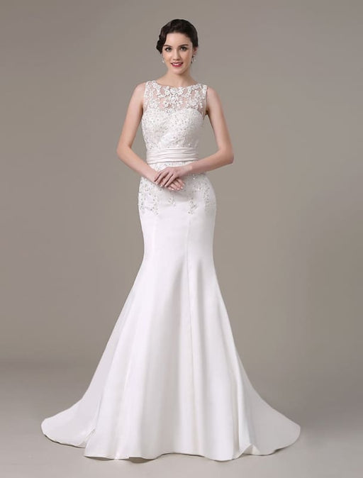 Mermaid Wedding Dresses With Elegant Detachable Lace Jacket Sweep Train(Veil not included) misshow