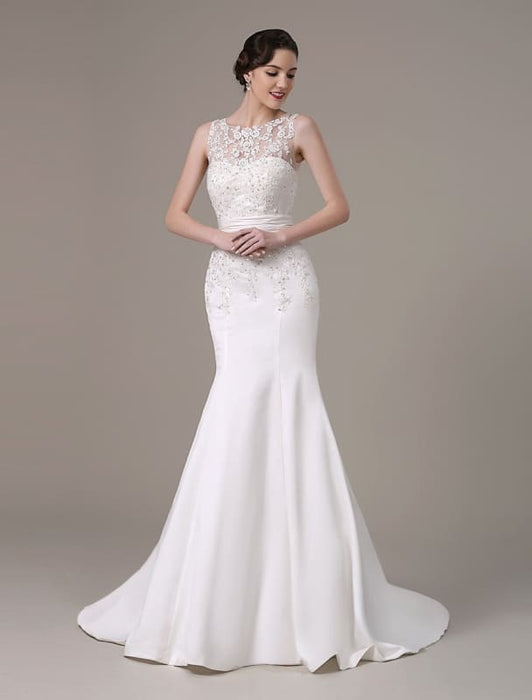 Mermaid Wedding Dresses With Elegant Detachable Lace Jacket Sweep Train(Veil not included) misshow