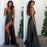 Midnight Glam V-neck Prom Dress with Sultry Slit and Delicate Spaghetti Straps