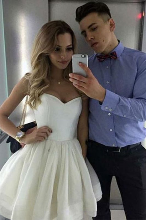 Mini Strapless Dresses Cute A-Line Sweetheart Ivory Short Homecoming/Cocktail Dress - Prom Dresses