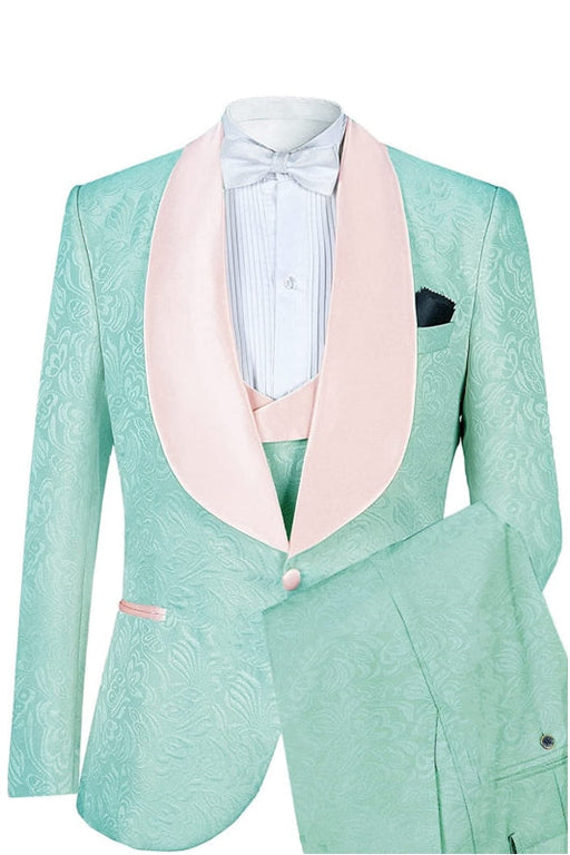 Angus Bespoke Light Green Jacquard Wedding Suits With Shawl Lapel