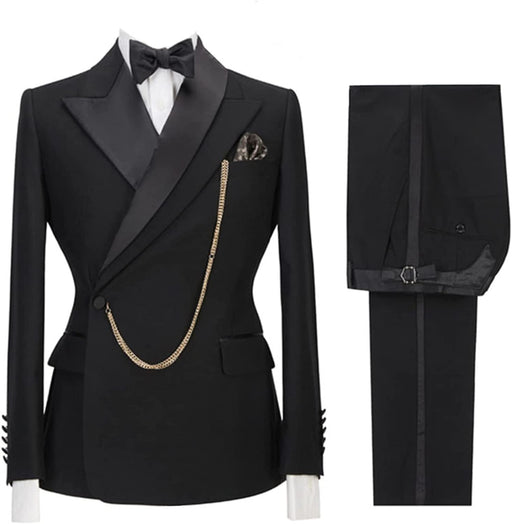 Isidore Modern Black Peaked Lapel Two Pieces Prom Suits