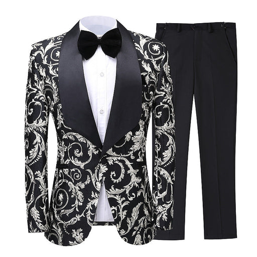 Dick Modern Black Shawl Lapel Jacquard Wedding Suits For Men