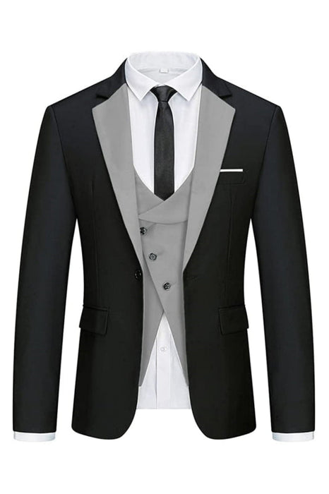 Geraid Modern Black And Gray Three Pieces Notched Lapel Men Suits For Business