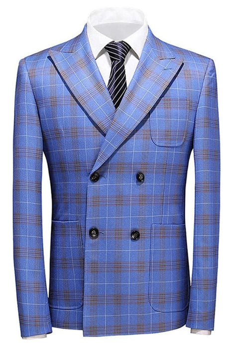 Jackson Modern Blue Double Breasted Plaid Mens Suits For Business