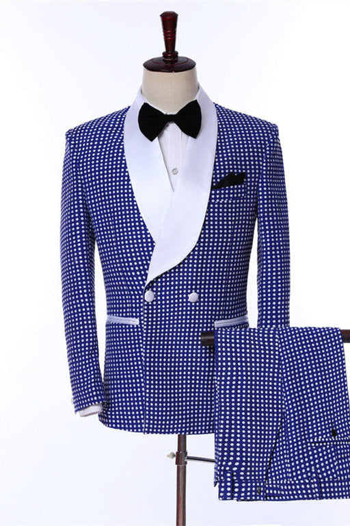 Darren Modern Blue Shawl Lapel Two Pieces Dot Wedding Suits