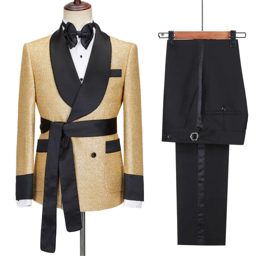 Saxon Modern Gold Shawl Lapel Double Breasted Wedding Suits