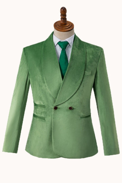 Vivian Modern Green Shawl Lapel Double Breasted Velvet Wedding Suits