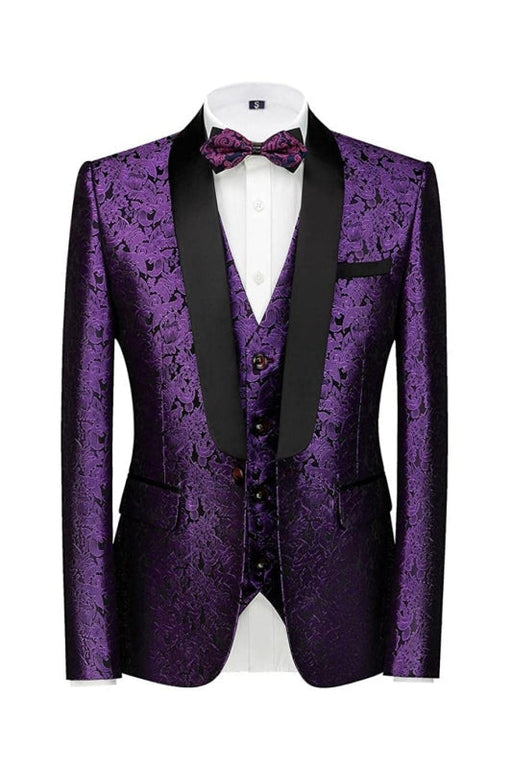 Guy Modern Purple Three Pieces Jacquard Suits For Wedding