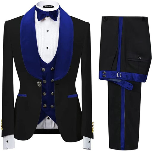 Nash Modern Royal Blue Shawl Lapel Three Pieces Velvet Wedding Suits