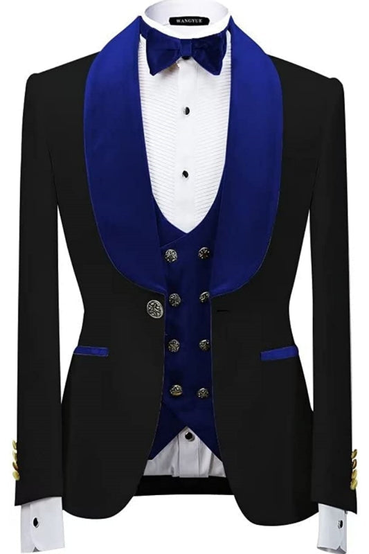 Nash Modern Royal Blue Shawl Lapel Three Pieces Velvet Wedding Suits