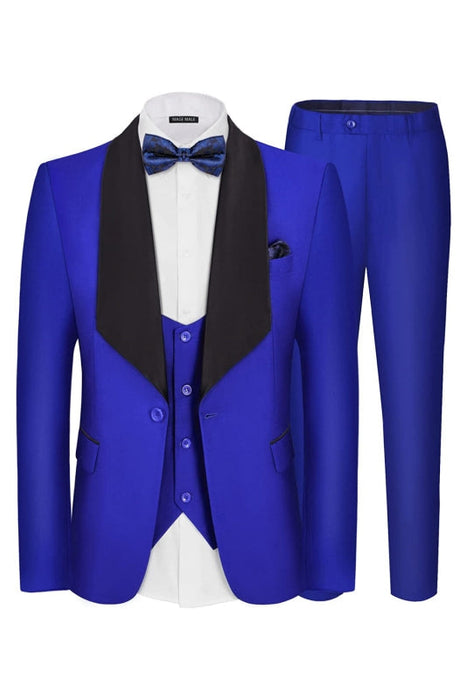 Greg Modern Royal Blue Shawl Lapel Three Pieces Wedding Suits