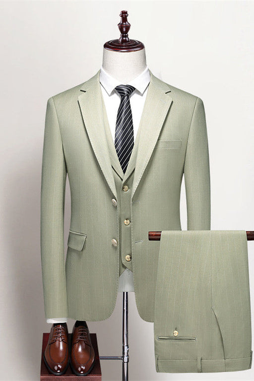 Clarence Modern Sage Green Three Pieces Notched Lapel Prom Men Suits