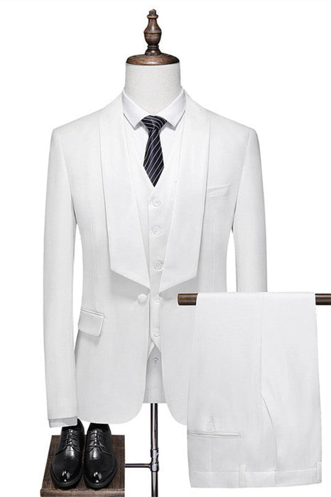 Chad Modern White Shawl Lapel Three Pieces Men Suits For Wedding